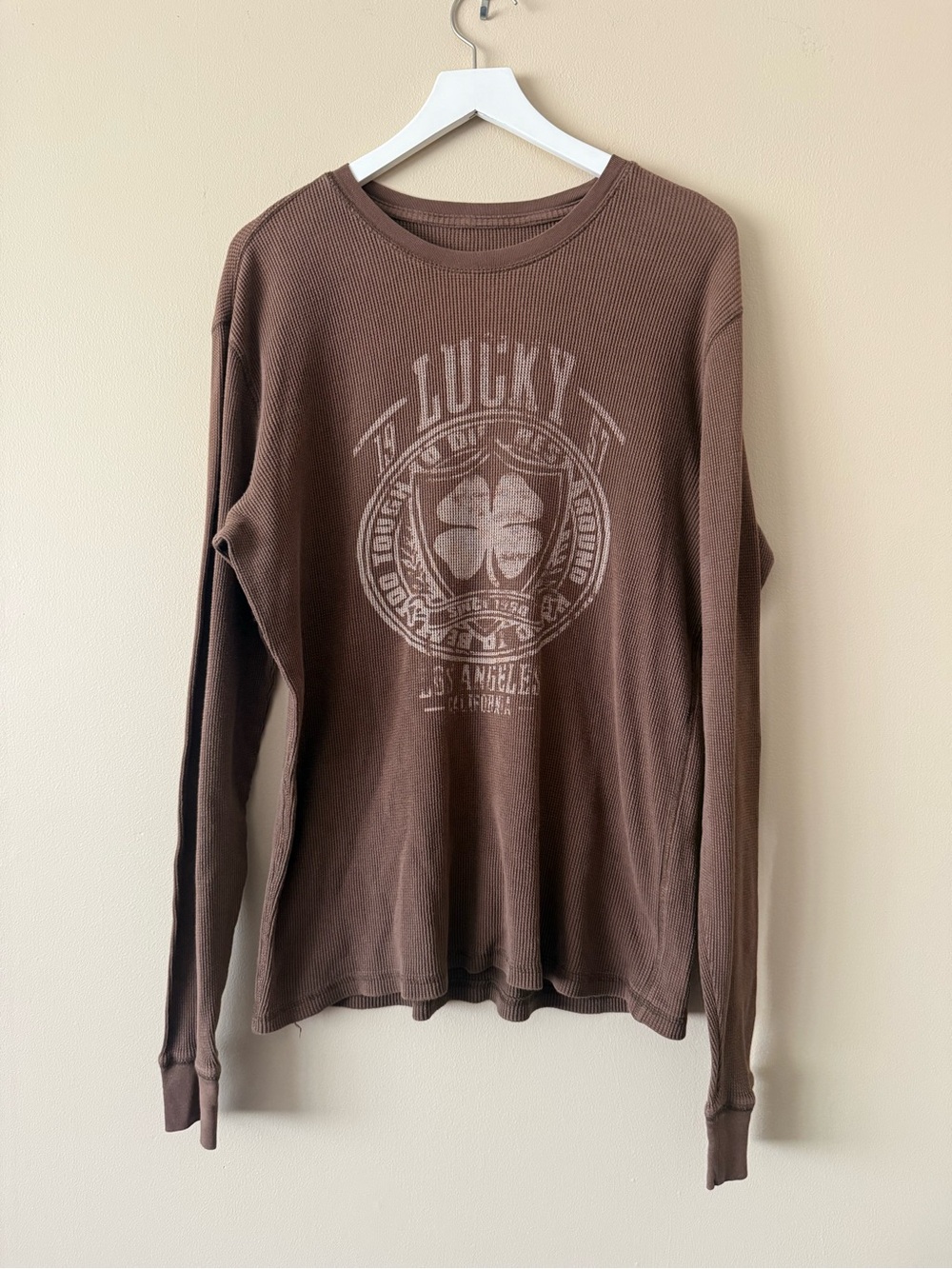 Lucky Brand Brown Graphic Print Long Sleeve Crew Neck T-Shirt Men's XL